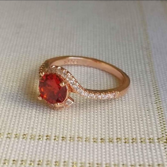 New 18K Gold Plated Round Cut Ruby Diamond Ring for Women - Picture 3 of 10